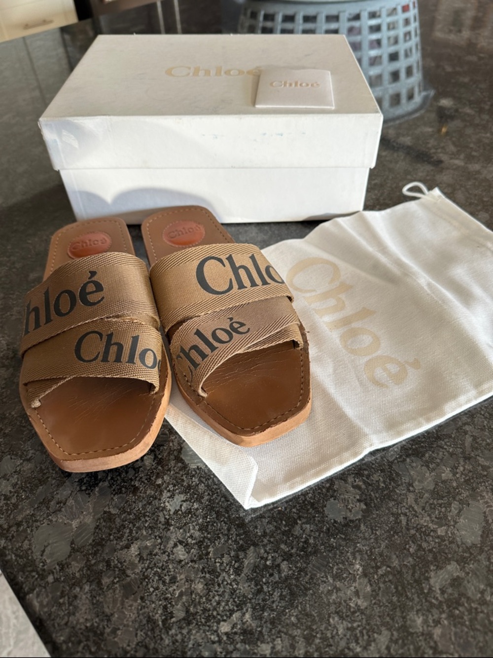 Chloé Woody Logo Strap Slide Sandals authentic with box - Picture 3 of 9